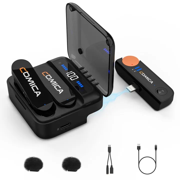 Mic Comica Micro không dây khử ồn Vimo S-MI hai kênh 2.4G cắm vào điện thoại iPhone quay video Youtube, Tick Tock, Vlog