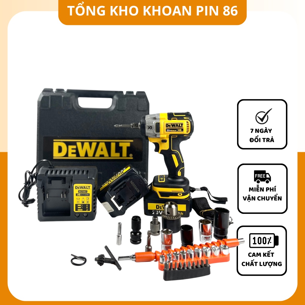 Máy siết bulong, máy bắn bulong Dewalt sử dụng chân pin thông dụng, đầu 2 trong 1
