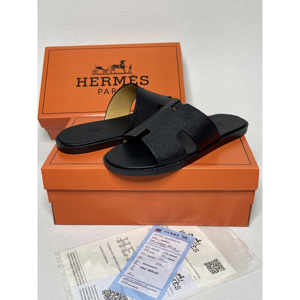 Dép da thời trang nam nữ Quai Ngang Chữ H cực chất, CHA.GO HER.MES Full box bill