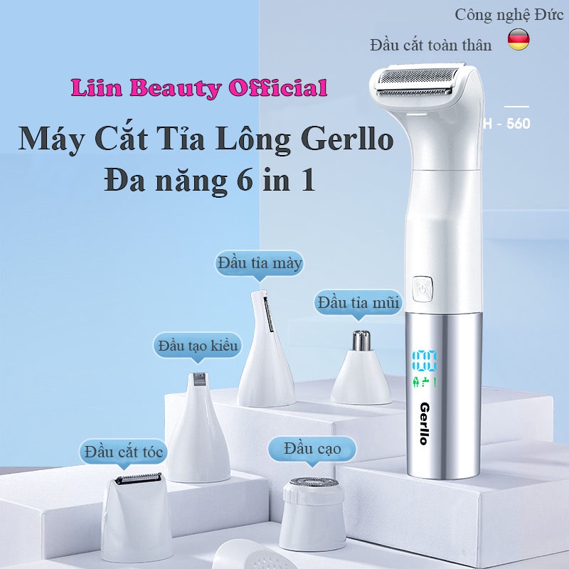 Máy Cạo Lông GERLLO Đa Năng 6 in 1, Máy Cắt Tỉa Lông Mũi, Lông Mày. Tông Đơ Cạo Lông Cho Phụ Nữ Màn Hình LED Dung Lượng