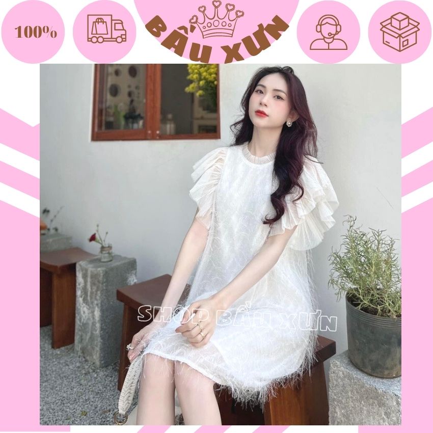 VÁY BẦU LÔNG VŨ TRẮNG CÁNH TIÊ XINH SẮN- ĐẦM BẦU XUÔNG DỰ TIỆC SANG CẢNH CHO MẸ BẦU MẶC ĐI CHƠI