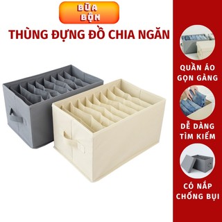 Hộp vải đựng quần áo phân 9 ngăn [BỪA BỘN] có nắp đậy,Thùng vải chia ngăn gấp gọn thông minh hàng VNXK