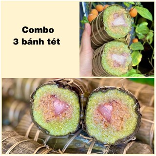 Combo 3 Bánh tét 1kg nhân thịt đậu - Bánh tét mặn/chay - Bánh tét bắc nếp thái thịt ba rọi đậu xanh lá dong