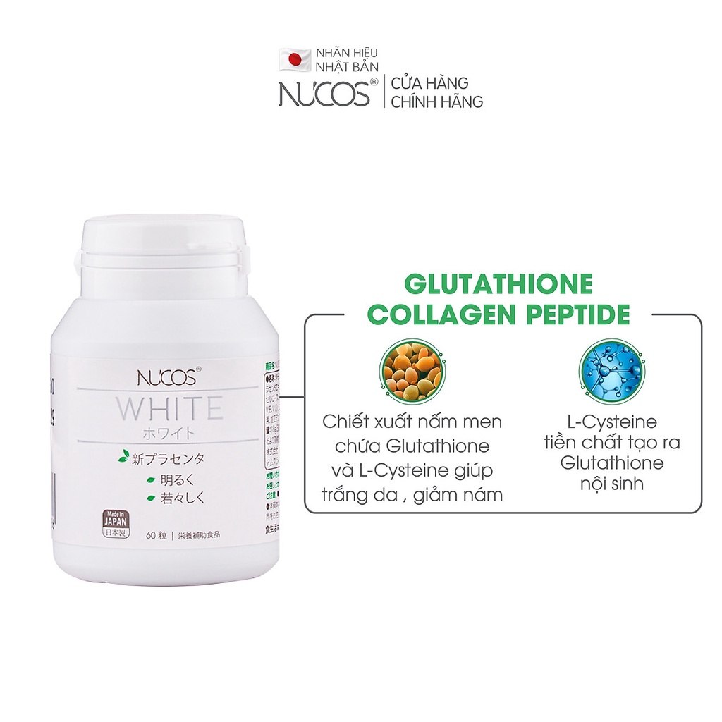 Date mới - Viên uống đẹp da của Nhật Nucos White trắng da, chống nắng, dưỡng da từ sâu bên trong 60 Viên
