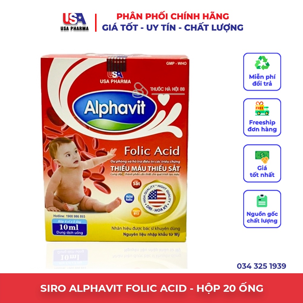 Siro ALPHAVIT FOLIC ACID Bổ Sung Sắt Cho Bé Yêu - Hộp 20 ống