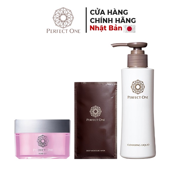 Bộ 3 Sản Phẩm Chăm Sóc Da Buổi Tối PERFECT ONE Rose Gel - Deep Moise Mask - Cleansing Liquid