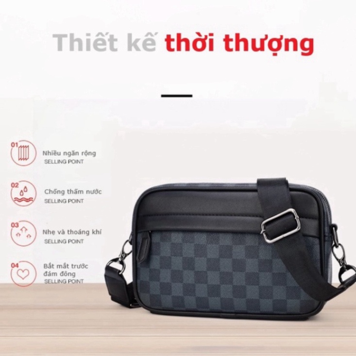 Túi Đeo Chéo Nam kẻ caro Jengiang da PU cao cấp TN03