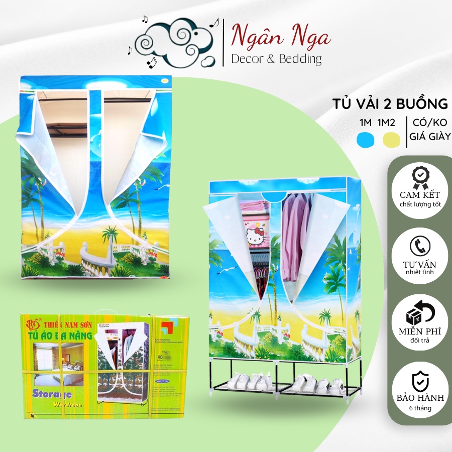 Tủ Quần Áo Vải 2 Buồng, Tủ Vải lắp ghép Thiên Nam Sơn, Kích thước 1M/1M2 - Ngân Nga Shop