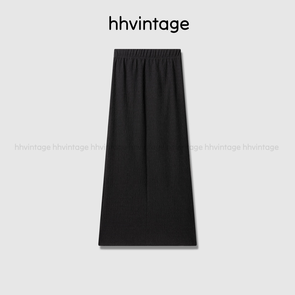 Set áo đầm nữ tay dài HHVINTAGE kiểu polo nút thun co giãn Dress A91