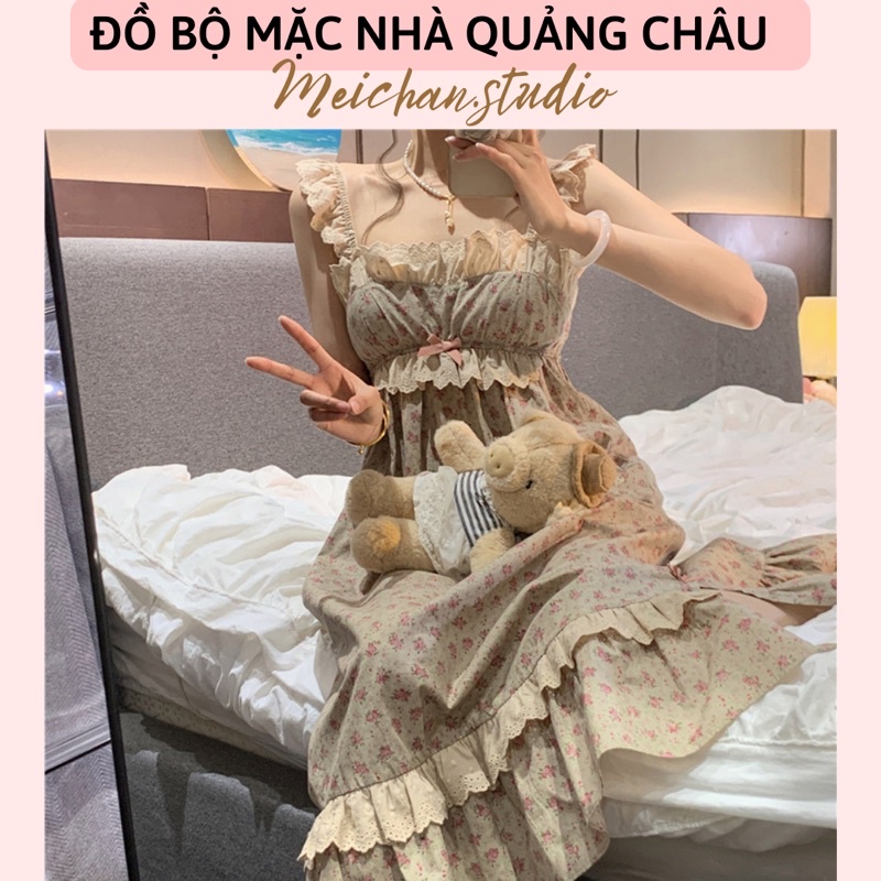 Váy Ngủ Hoa Nhí Dáng Suông Hai Dây Viền Ren Ulzzang Quảng Châu