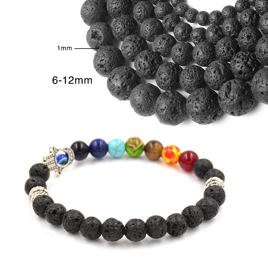 Chuỗi Hạt Đá Đen ~6-12mm, Mix Làm Vòng Tay Dây Đeo Móc Khóa Trang Sức, Thời Trang Nam Nữ