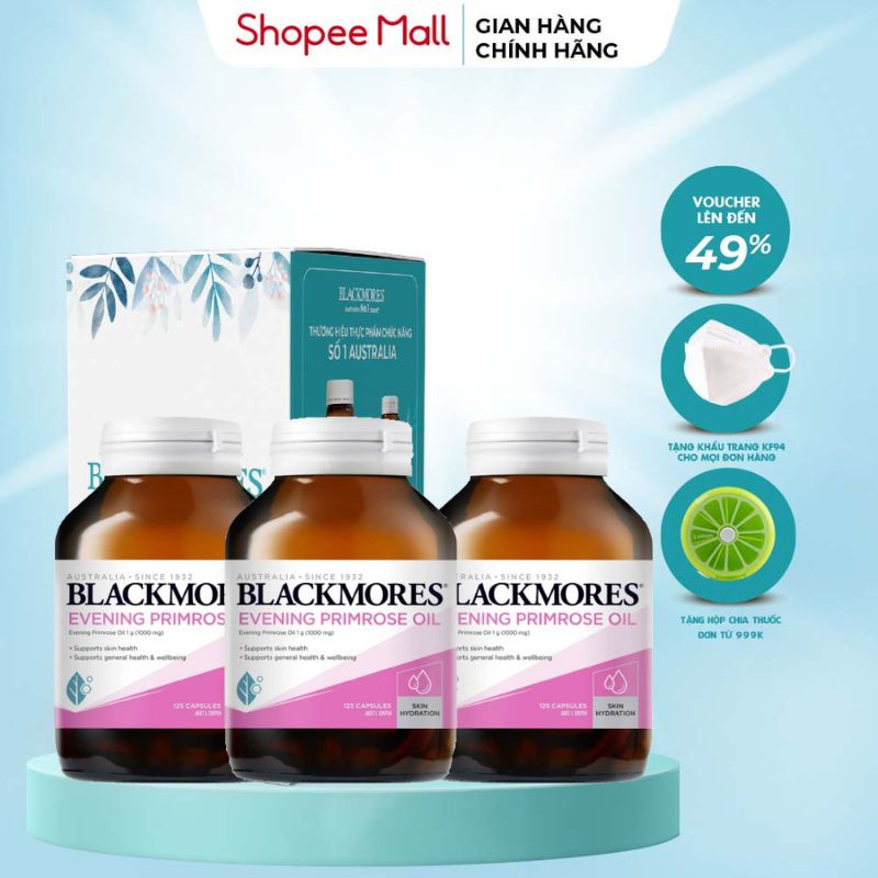 Combo 3 Hộp Tinh dầu hoa anh thảo Blackmores Evening Primrose Oil Blackmores 125 viên giúp cải thiện nội tiết tố
