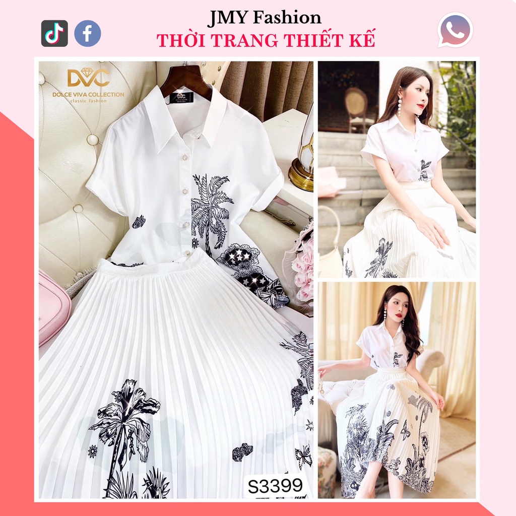 áo sơ mi trắng, chân váy dài nữ tính
