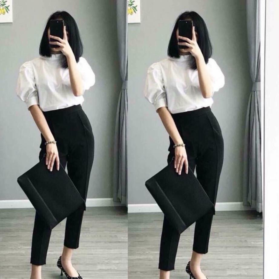 (Ảnh thật) Quần tây baggy nữ lưng chun khoá sườn chất tuyết mưa cao cấp cao cấp