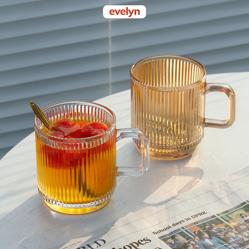 Cốc nước thủy tinh châu Âu có tay cầm nắp gỗ thìa vàng Evelyn C17