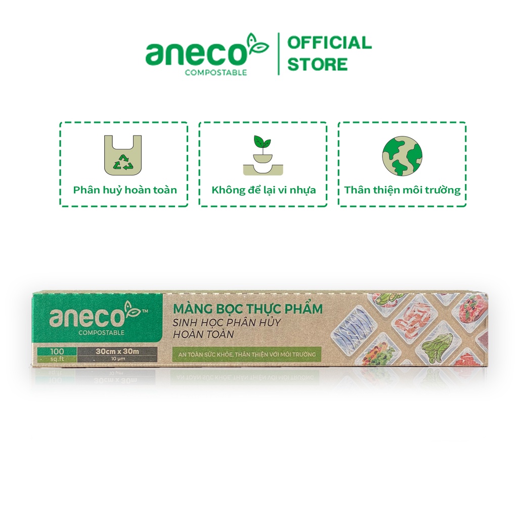 Màng bọc thực phẩm ANECO phân hủy sinh học hoàn toàn (Hộp nhỏ 30cmx30m) - Không nhựa 100% - Bảo vệ môi trường