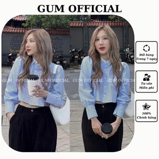 Áo sơ mi croptop tay dài kẻ sọc kiểu nữ dáng lửng GUM OFFICIAL, Áo sơ mi cổ đức viền tiểu thư