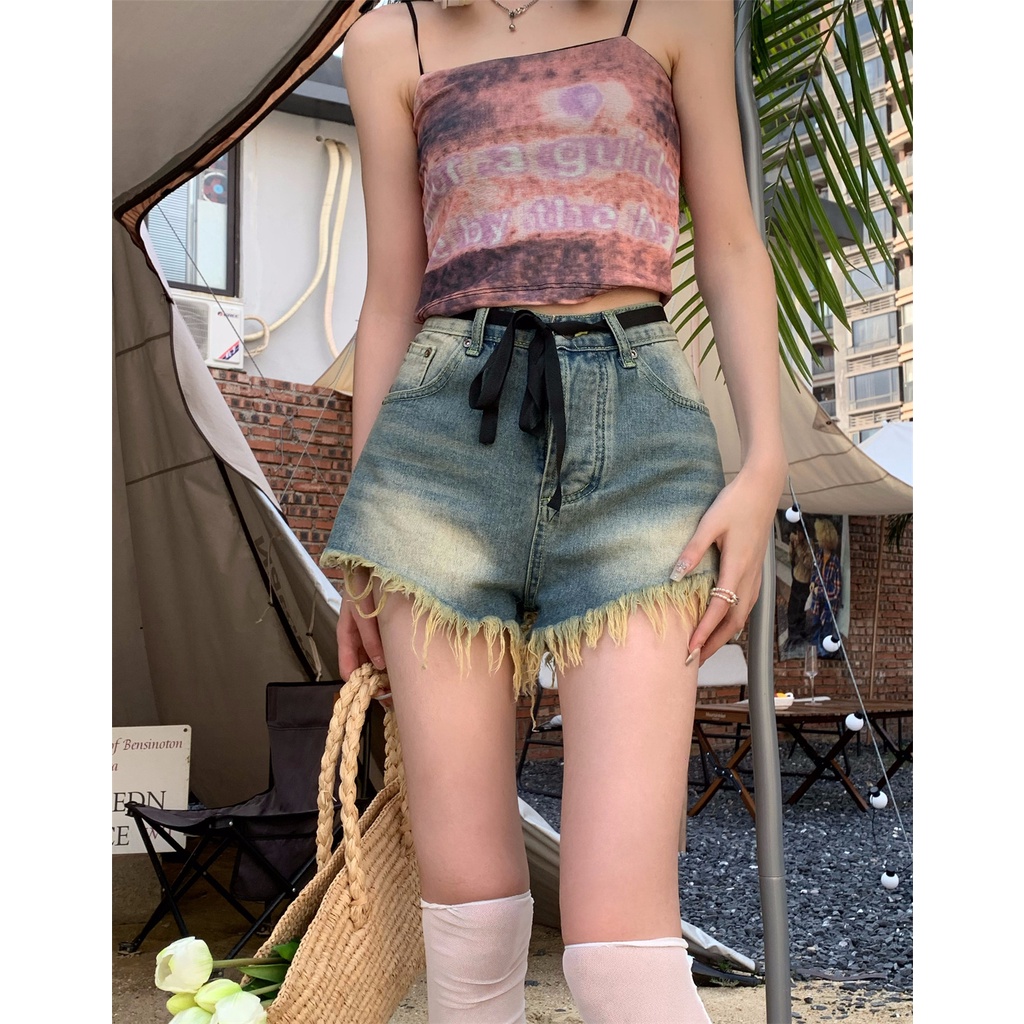 Lalisas Quần Short denim Lưng Cao Phong Cách retro Hàn Quốc Thời Trang Cho Nữ