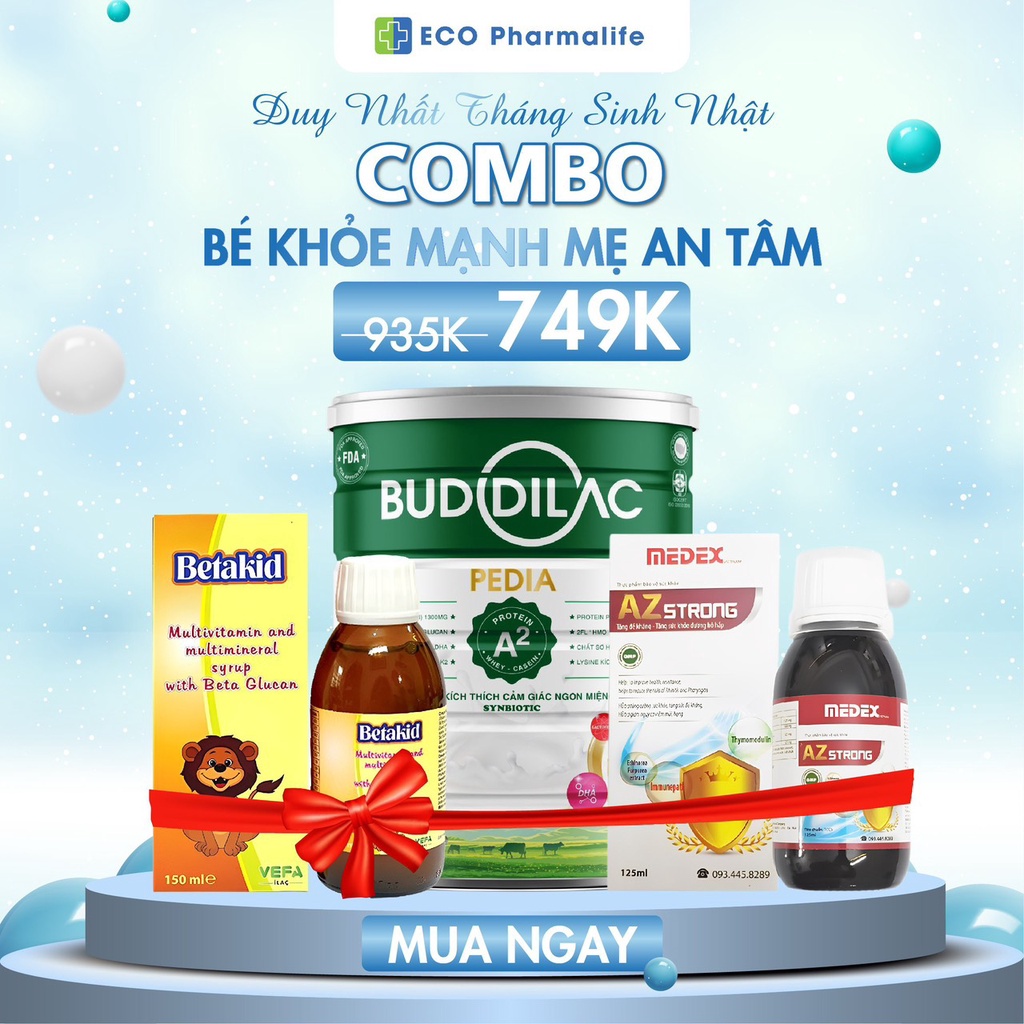 Combo tăng cường đề kháng, cải thiện ốm vặt Buddilac Pedia, tăng cường đề kháng 3in1 Betakid và Azstrong