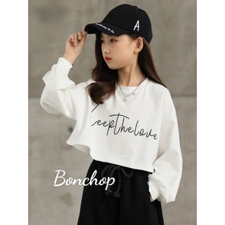 Áo Dài Tay bé gái Form lửng vải thun da cá bản dầy , thời trang thu đông hiphop bé gái