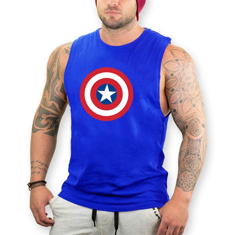 Áo thun ba lỗ nam In hình captian americian vải cotton