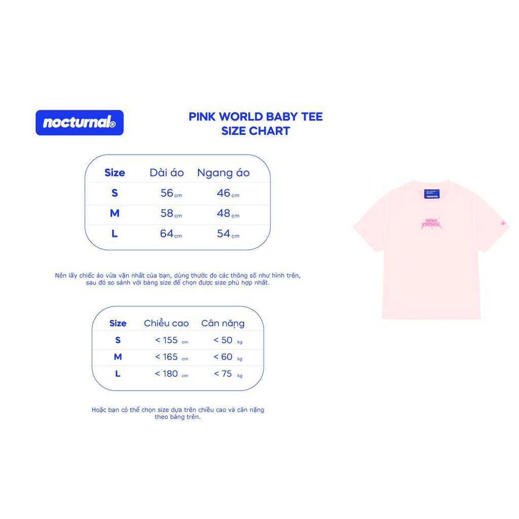 Áo Thun Baby Tee NOCTURNAL Pink World Tee Cotton 100% Nam Nữ Unisex Local Brand