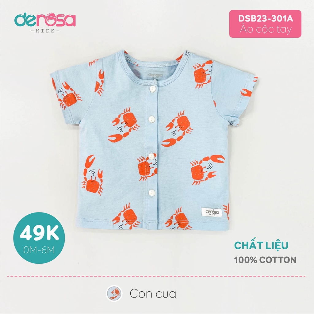 Áo cộc tay sơ sinh DEROSA KIDS chất liệu Cotton cho bé từ 0 đến 6 tháng DSB23-301A