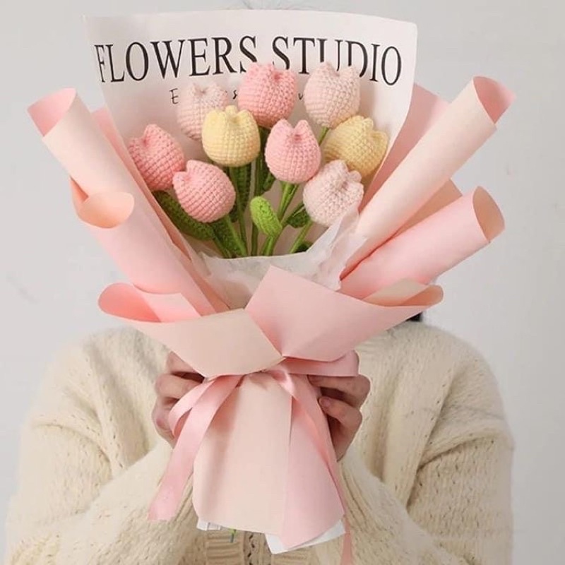Hoa Tulip hồng bằng Len - August's Flowers- Quà tặng handmade