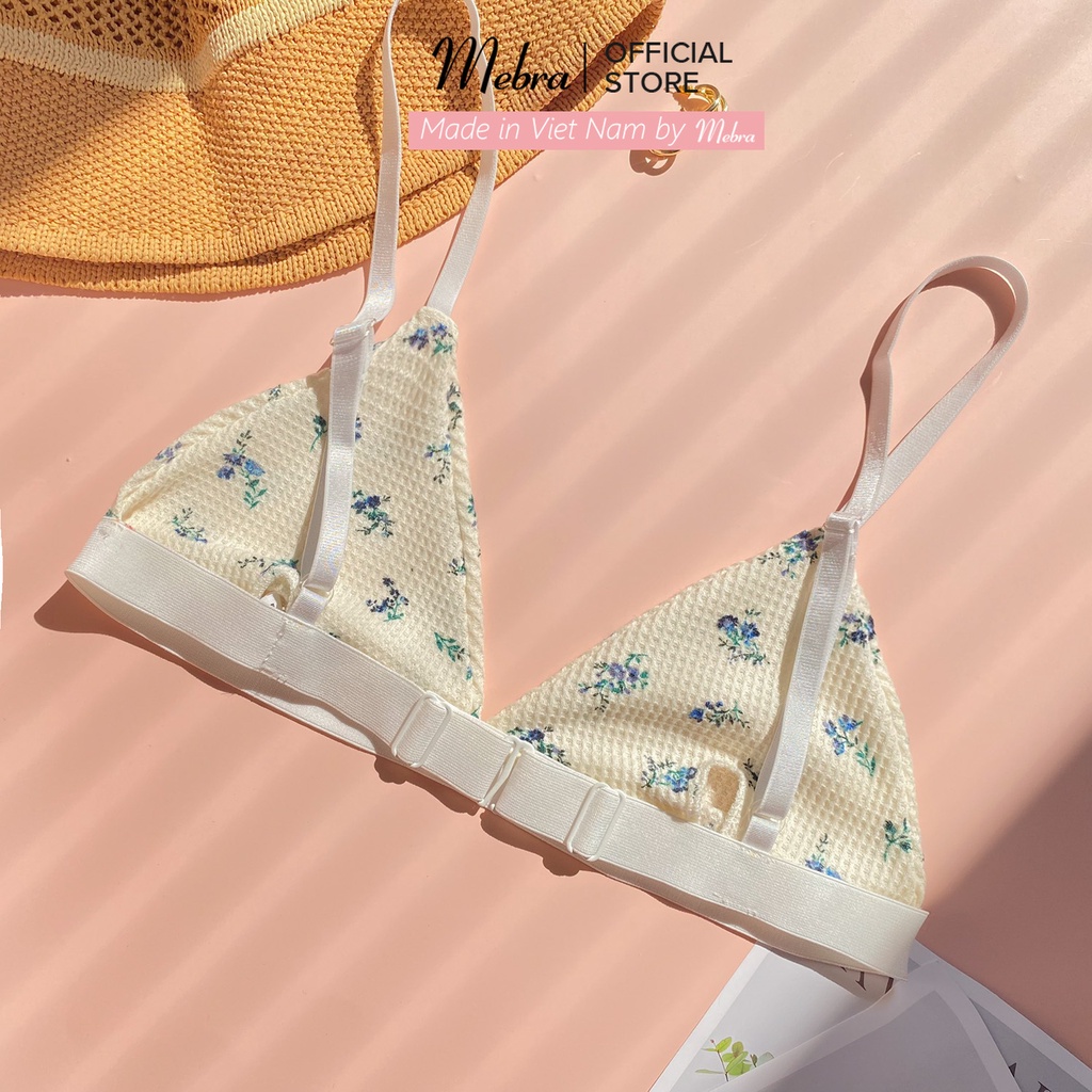 Set bikini đồ lót nữ màu be sáng hoa nhí cotton tổ ong bra không gọng mút mỏng quần tam giác đai to cá tính Mebra A064