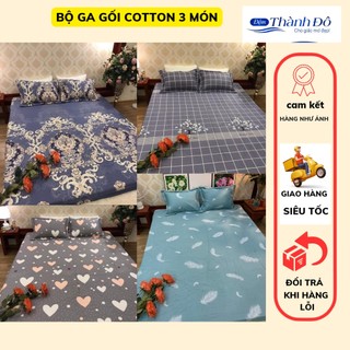 Bộ ga gối cotton 100% chất liệu ga trải giường cotton mát ngay khi sờ || 1 ga kèm 2 vỏ gối nằm