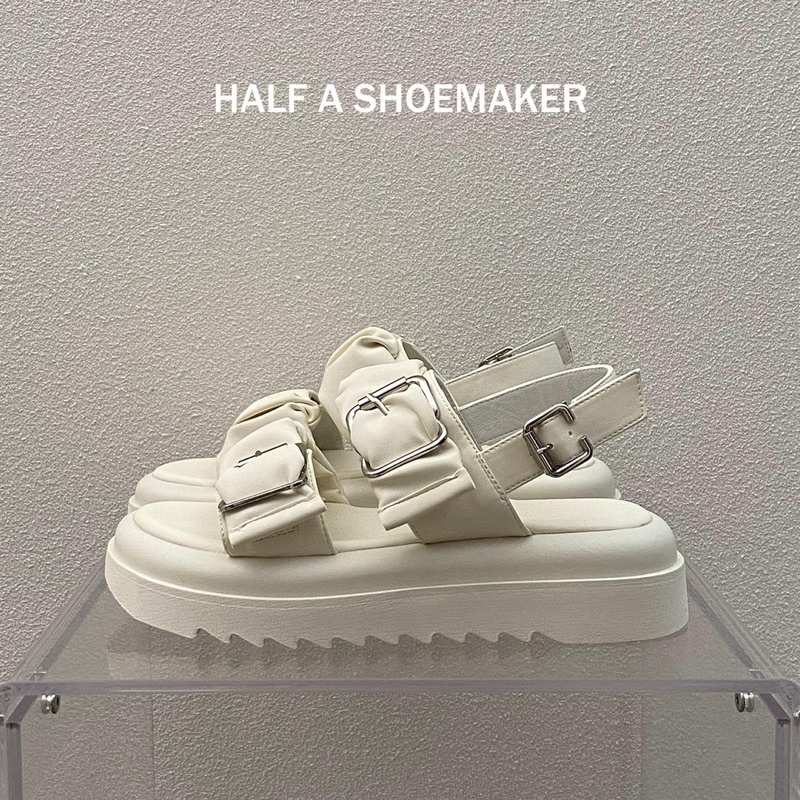 Giày sandal nhún bèo hai khuy vuông bản to Đế Dày Mềm Mại Chống Trượt Thoải Mái Phong Cách Thời Trang Cho Nữ