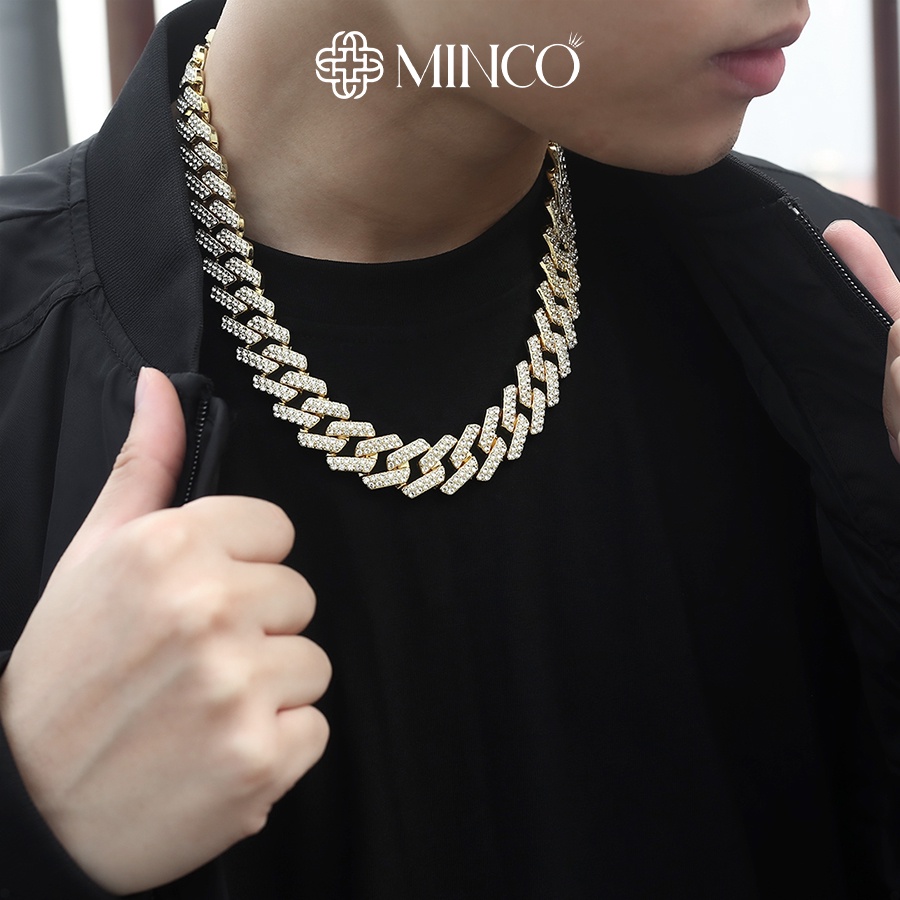 Dây chuyền Nam Cuban Minco Accessories Thiết kế HipHop unisex màu vàng đính đá Titan không gỉ DT176