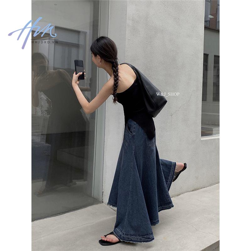 Chân Váy Denim Chữ A Lưng Cao Phong Cách Retro Thời Trang Mùa Xuân 2023 Cho Nữ