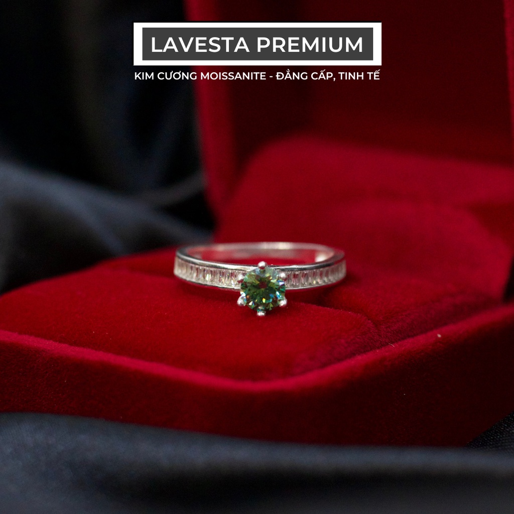 Nhẫn kim cương nhân tạo Moissanite 5 ly màu xanh lá tinh tế LAVESTA KC58 biểu tượng tình yêu