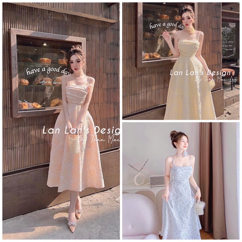 VÁY MAXI HOA GẤM ÉP XẾP NGỰC DÂY HOA