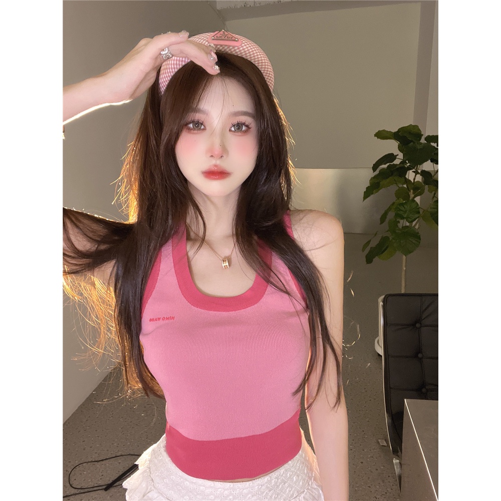 Áo Tank Top Dệt Kim In Chữ Tương Phản Thời Trang Mùa Hè Mới Cho Nữ