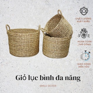 Giỏ đựng đồ đa năng Smile Decor đan lục bình trồng cây , giỏ tròn đựng quần áo, đồ chơi
