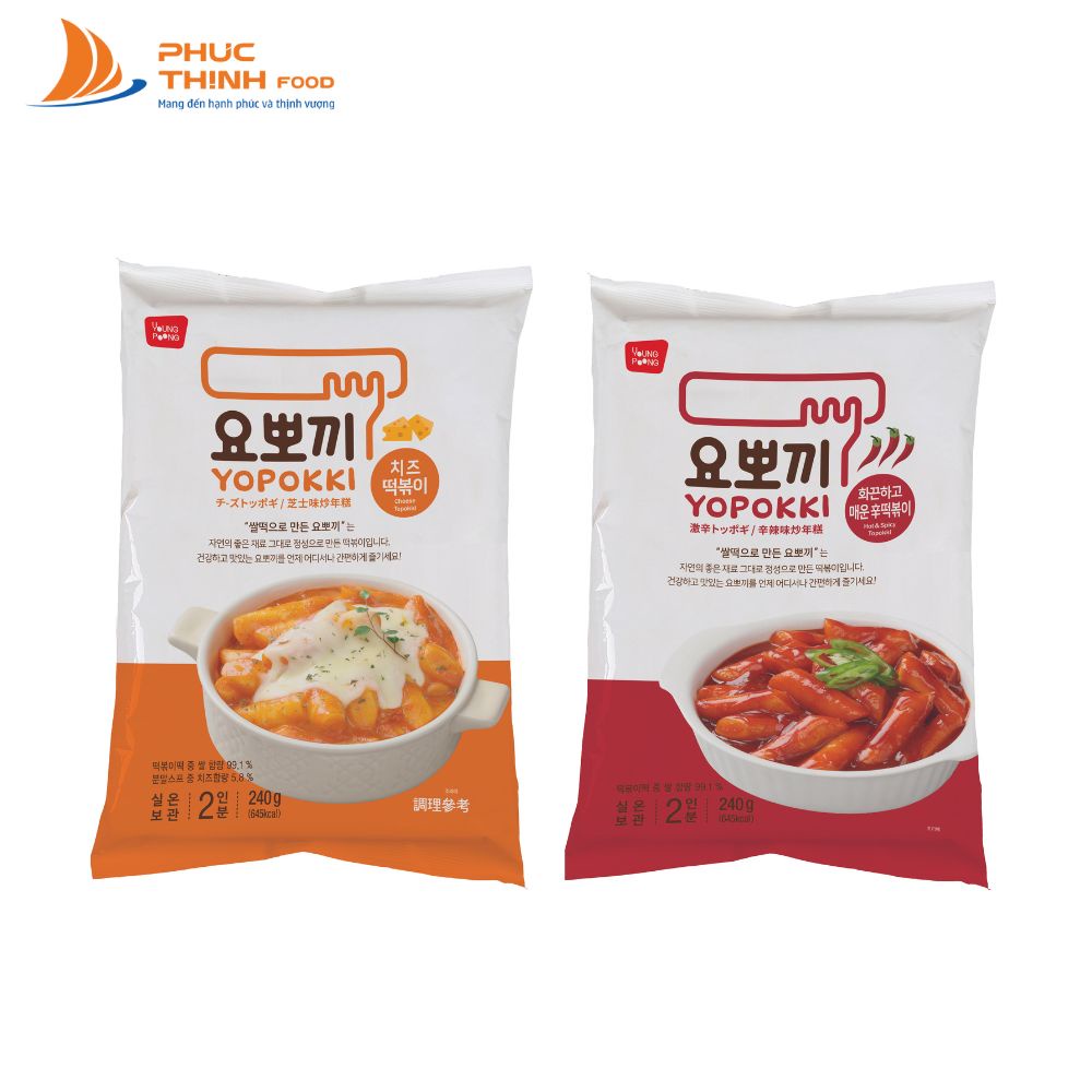 Combo 2 vị: Phomai, Cay ngọt - Bánh gạo Hàn Quốc Yopokki gói lớn 240g (date mới)