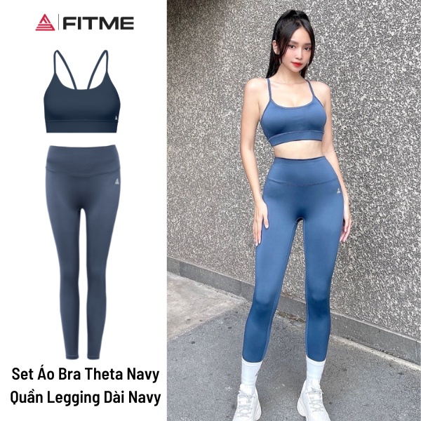 Bộ quần áo tập gym nữ Fitme áo bra 2 dây Theta, legging dài chất liệu thun co giãn 4 chiều