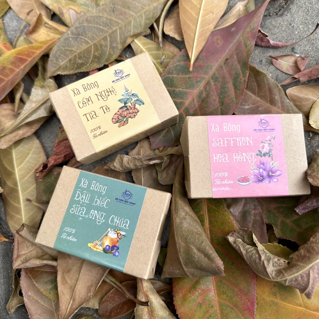 Combo 3 Xà bông ( Đậu Biếc, Saffron Hoa Hồng, Cốm Nghệ) hanmade tự nhiên có giấy kiểm nghiệm hạn sử dụng 18 tháng