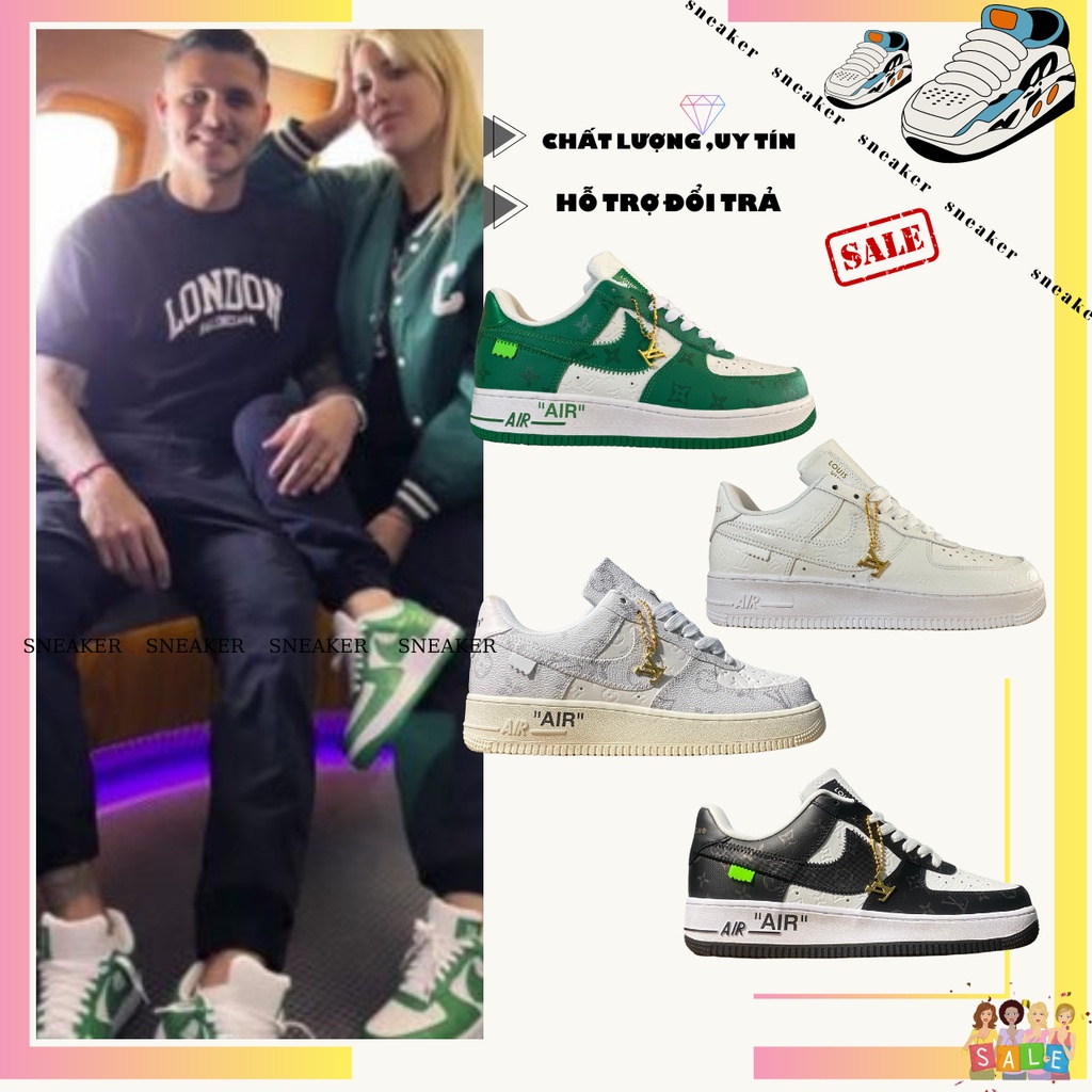 Giày thể thao A_F1 LV xanh lá-trắng 2022, Giày sneaker A_F1 lv dành cho nam nữ hàng chuẩn S.CẤP full bill box phụkiện