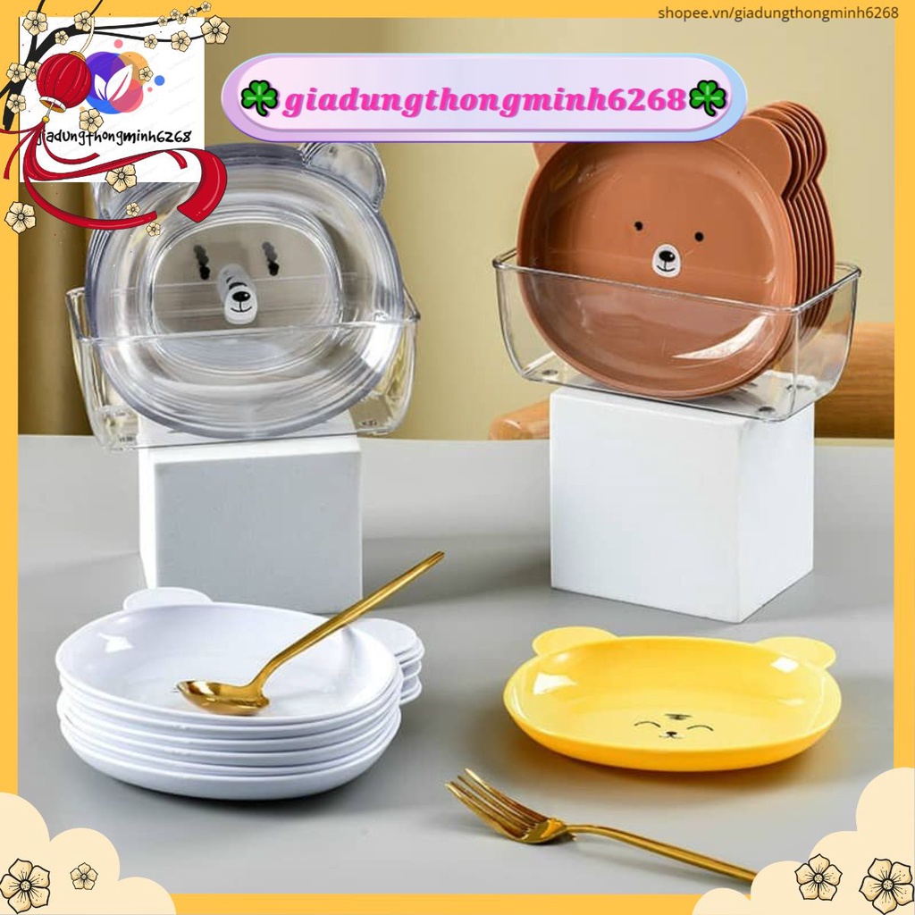 Sét 8 đĩa gấu kèm khay đựng, đĩa hình gấu cao cấp ngộ ngĩnh bài trí thức ăn cho bé và cả gia đình