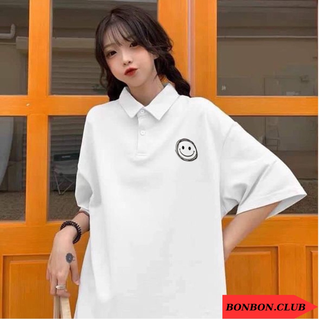 Áo Phông Polo Unisex. Áo Thun Localbrand Oversize  Nam Nữ Form Rộng Có Cổ Hoạ Tiết Mặt Cười Thương Hiệu BONBON.CLUB