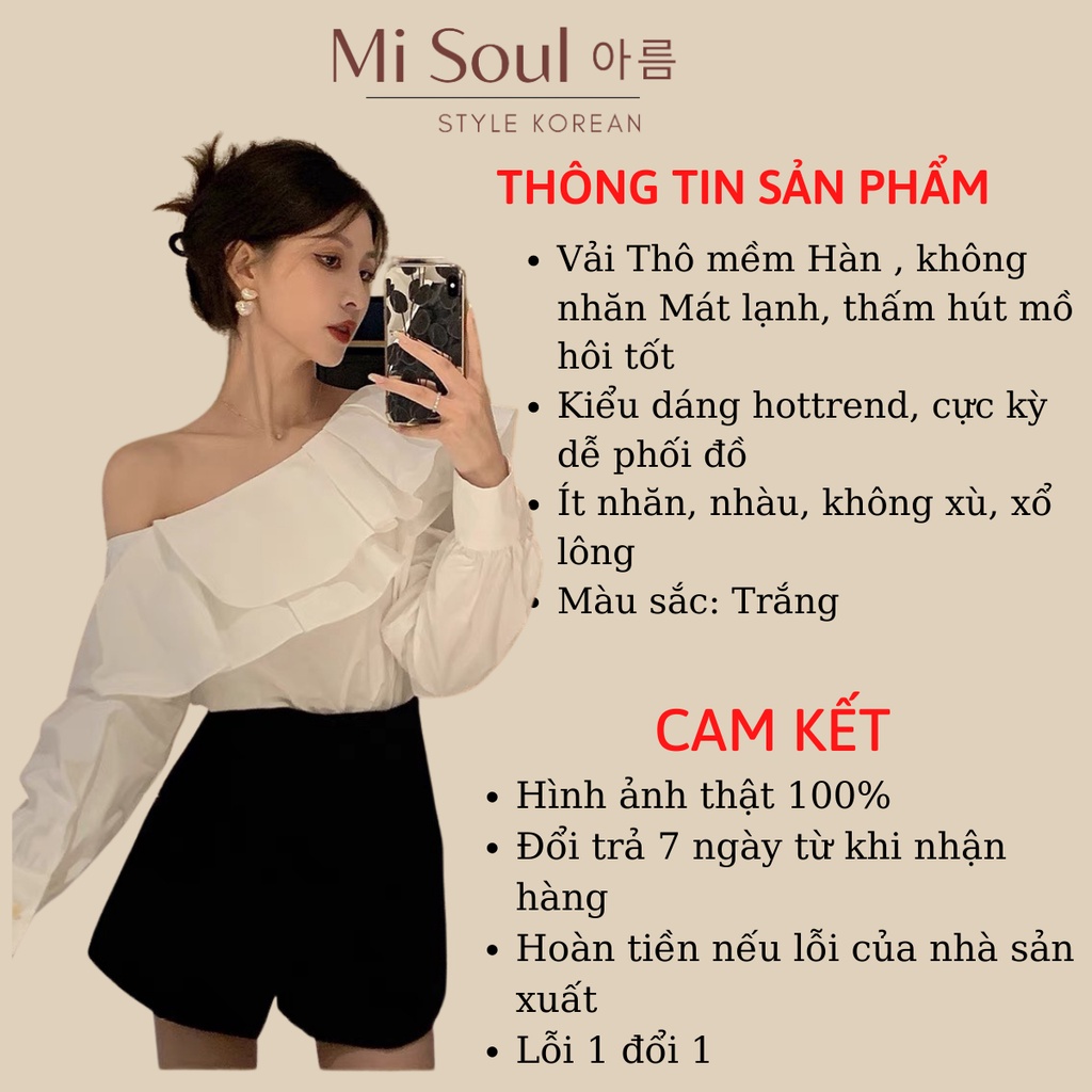 Áo Lệch Vai Bèo Ngực Dài Tay Cổ Bèo Tiểu Thư Misoul, Áo Sơ Mi Trễ Vai Phối Dài Tay Kiểu Công Sở Mặc Đi Làm 151