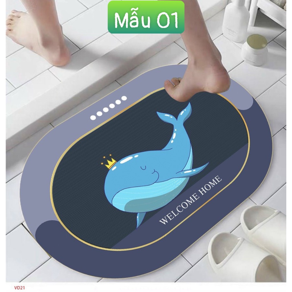 Thảm lau chân nhà Bếp  chùi chân trải sàn hình thú phòng khách phòng tắm 3d chống trượt cao cấp