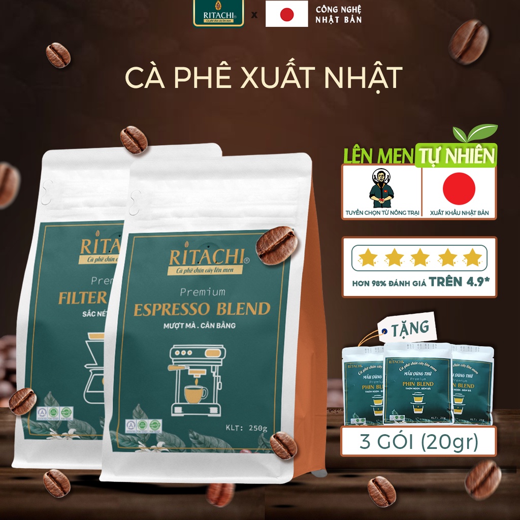 Combo Cà phê Filter Blend và Espresso Blend, Phối Cafe Arabica và Robusta, Cà Phê Pha Máy, ủ lạnh, Cold Brew, tự nhiên