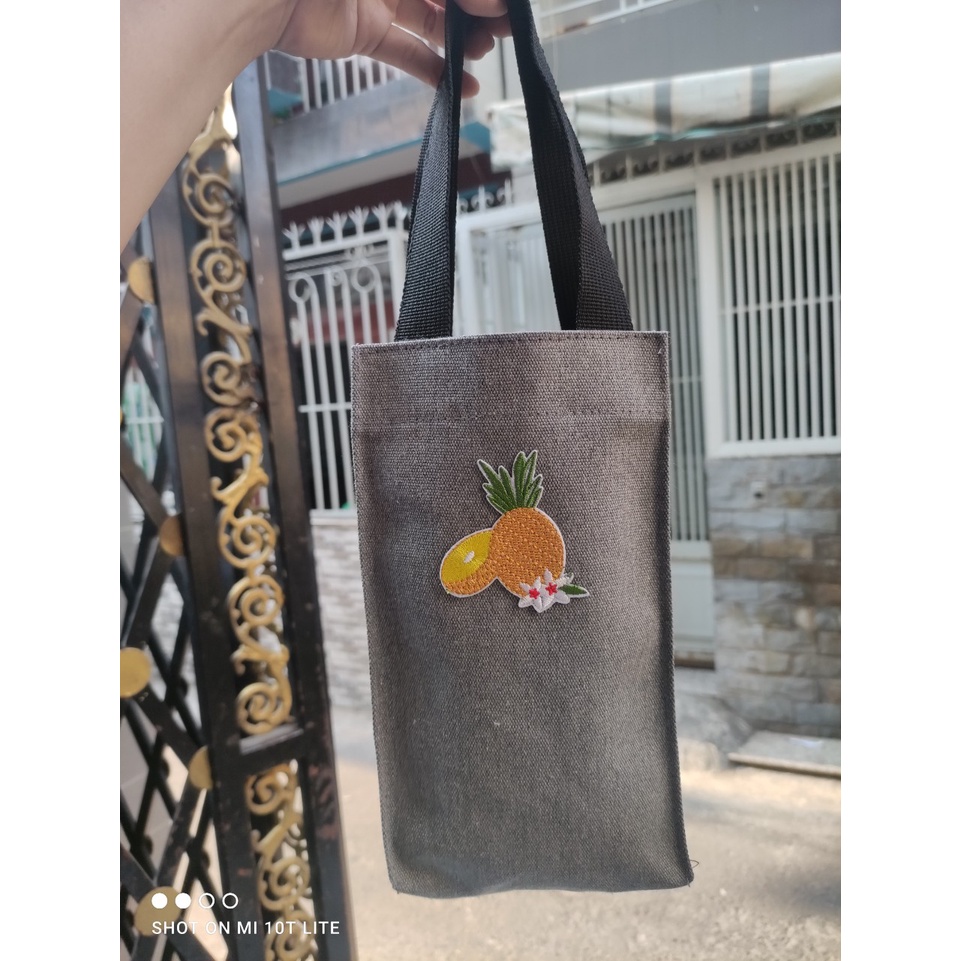 túi vải bố đựng bình nước full màu quả thơm - Cao 25cm x ngang 15cm x rộng 6cm