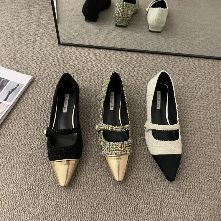 Giày Búp Bê Đế Bằng Mũi Nhọn Phong Cách Mary Jane Cho Nữ