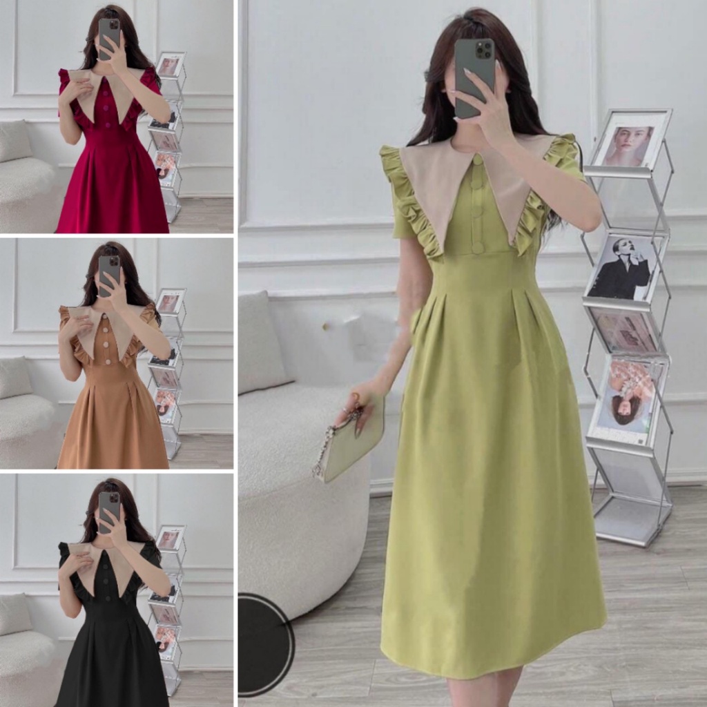 Đầm Váy Bigsize Dự Tiệc 50-95kg Tay Bồng Nút Bọc Xẻ Tà