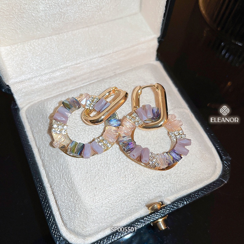 Bông tai nữ chuôi bạc 925 Eleanor Accessories hình tròn đính đá nhiều màu phụ kiện trang sức 5501